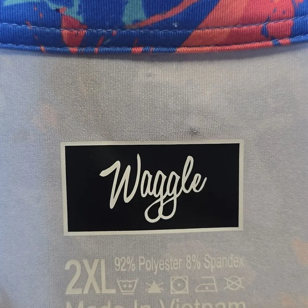 Waggle Men's Clubhouse King Golf Polo Shirt 2XL Lion Tropical Print Short Sleeve - Picture 3 of 10